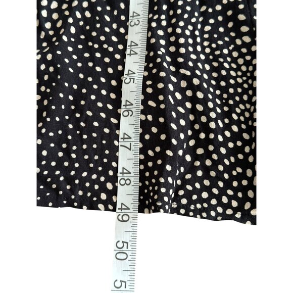 Black & White Polka Dot Long Sleeve Midi Peasant Dress Square Neck Ruched Size L - Picture 8 of 14